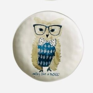 Pier 1 Imports Ironstone Fun Animal Print Owl Size 8.75" NWOT